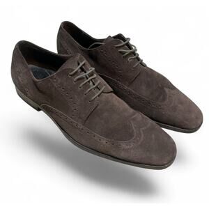 HUGO BOSS Suede Wingtip Lace Up Oxford Dress Shoe in Dark Brown Size 12 Used